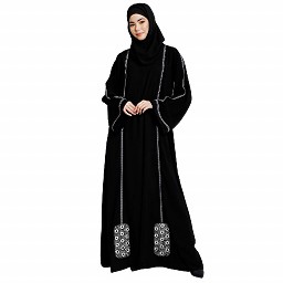 Loose fit abaya with embroidery work- Black Loose fit abaya with embroidery work- Black